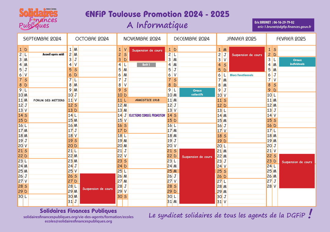 Calendrier inspecteur élève informatique